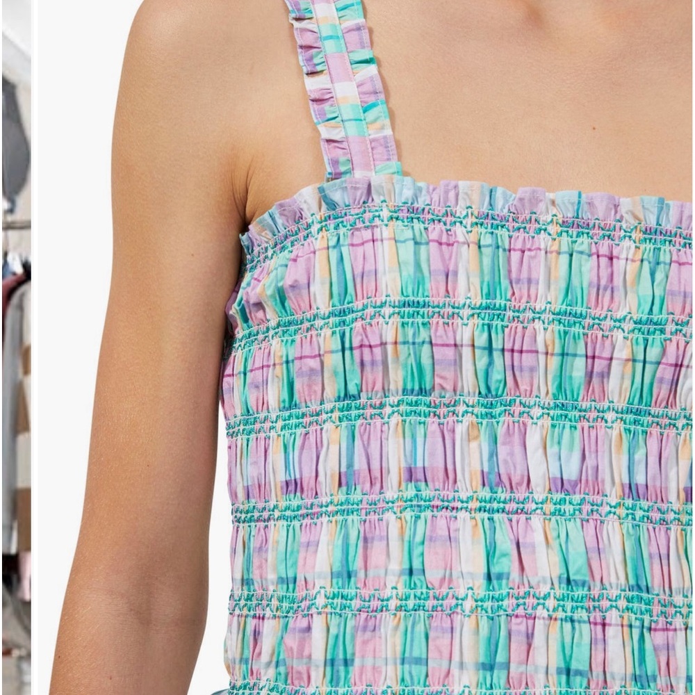 NWT! French Connection Smocked Check Organic Cotton Top - Picture 3 of 5